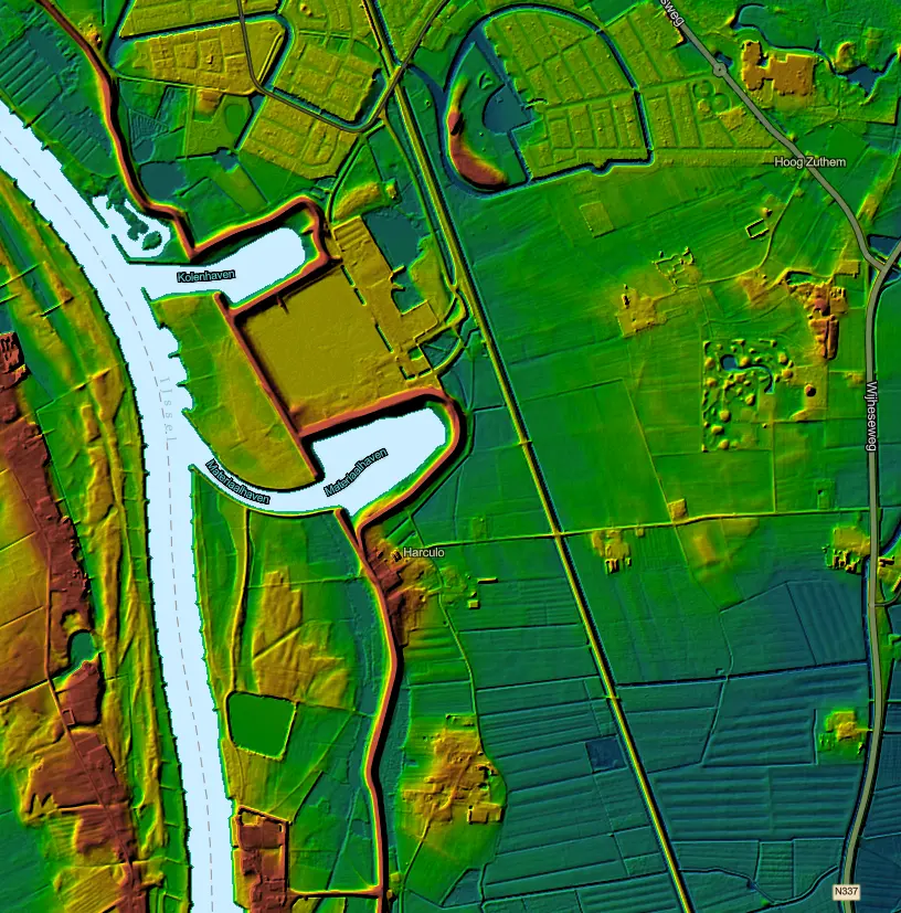 Hoogtekaart van Nieuw Harculo en het omliggende IJssellandschap